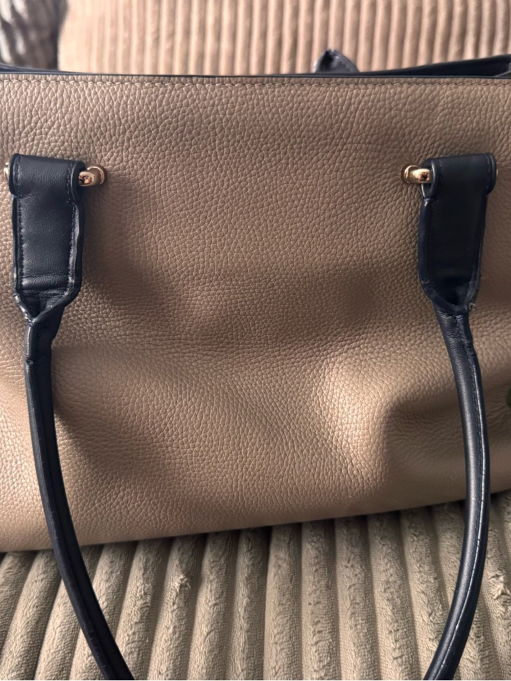*SOLD*Coach Colorblock Taupe, Navy, and Lime Leather Satchel with Gold Hardware - Picture 6 of 7